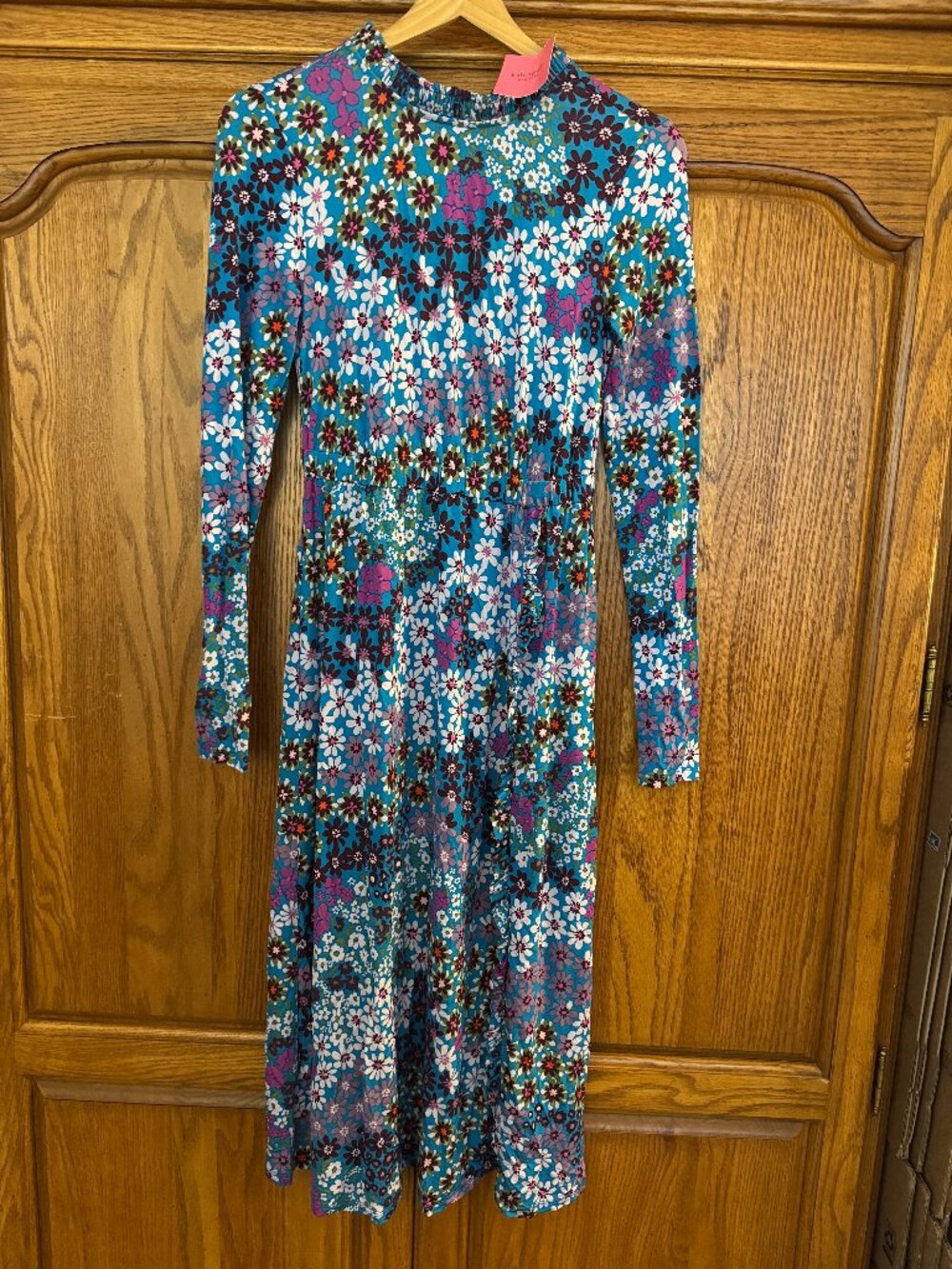 kate spade Teal Floral Long Sleeve Midi Dress
